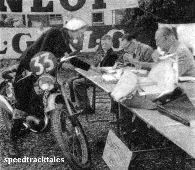 Photo - #33 Mrs P. Hughes (123 BSA) a BSA Factory entry, at Weighing in. ISDT 1950 (Speedtracktales Archive)