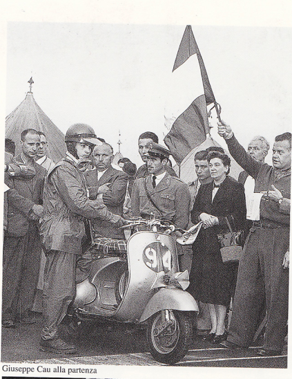 Photo of Scooter rider with group of Dignitaries at Start ISDT 1951