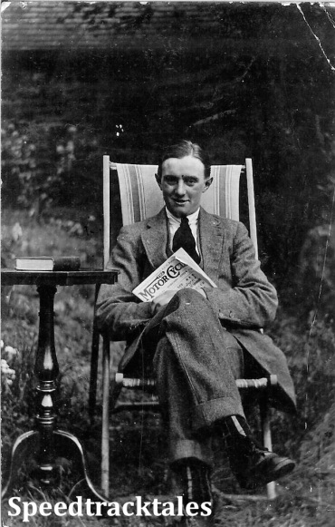 Photo - Maurice Greenwood - seated reading a copy of 'the Motor Cycle' and taken at home 1912 in Todmorden (Courtesy of the Greenwood Family Collection)