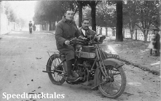 Photo - Maurice Greenwood in Rouen, possibly 1916 with a Clyro Sidecar for Machine Gun [WDR77] (Courtesy of the Greenwood Family Collection)